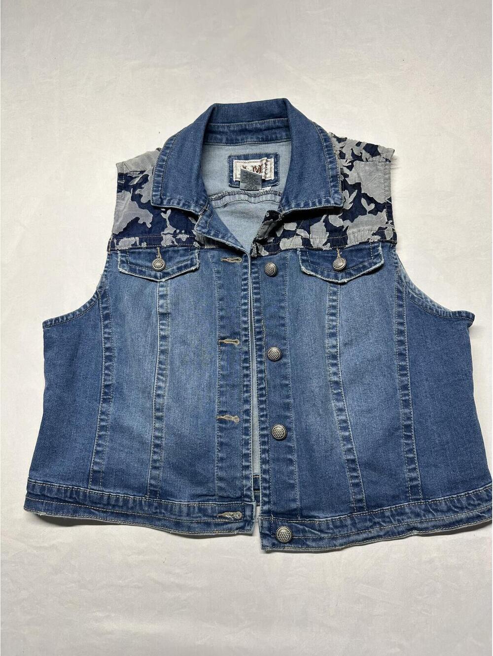 AMI Western Floral Lace Cropped Denim Vest Size XL